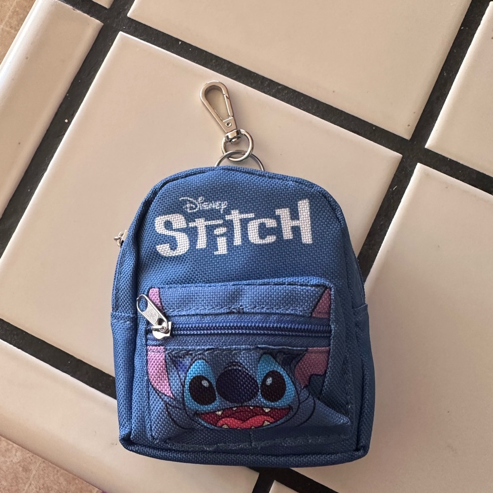 Disney Stitch Blue and White Backpack Keychain
